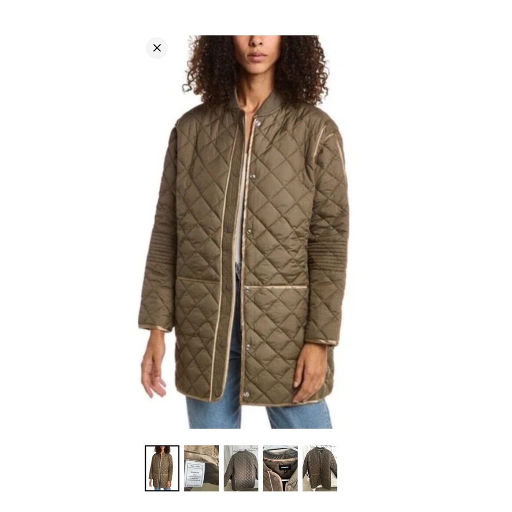 MONROW Quilted Liner Coat Womens XS Olive Green Longline Snap Front JK0282